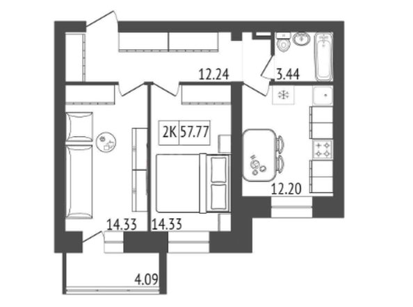
   Продам 2-комнатную, 58 м², Мята, дом 2, секции 4-6

. Фото 1.