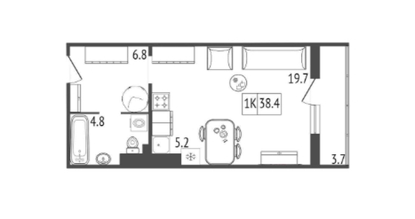 
   Продам 1-комнатную, 38.4 м², Три слона, дом 2

. Фото 1.