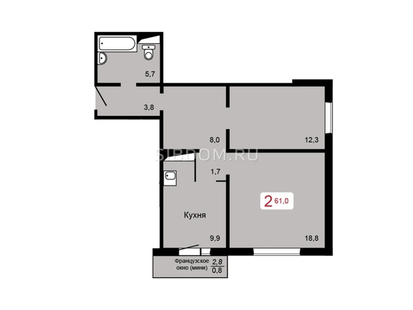 
  Продается 2-комн. квартира, 61 м², ЖК Мичурино, дом 2 строение 5
. Фото 5.