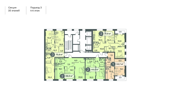 
  Продается 1-комн. квартира, 44.7 м², ЖК Три Клёна, дом 1
. Фото 2.