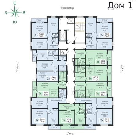 
  Продается 2-комн. квартира, 56.2 м², ЖК Три слона, дом 1
. Фото 9.