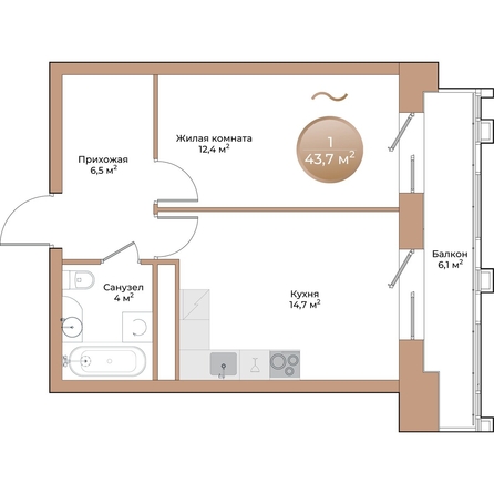 
  Продается 1-комн. квартира, 39.4 м², ЖК Небо над Енисеем, корпус 3
. Фото 1.