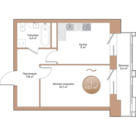
  Продается 1-комн. квартира, 39.3 м², ЖК Небо над Енисеем, корпус 3
. Фото 1.