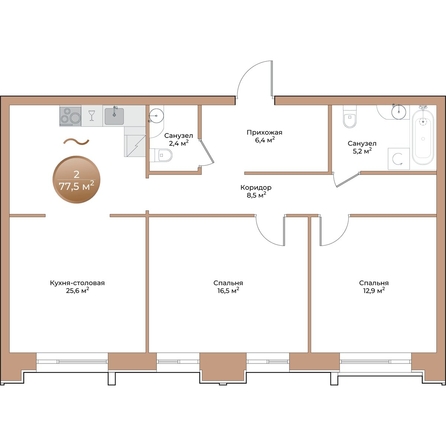 
  Продается 2-комн. квартира, 77.5 м², ЖК Небо над Енисеем, корпус 3
. Фото 2.