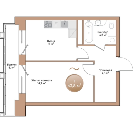 
  Продается 1-комн. квартира, 39.5 м², ЖК Небо над Енисеем, корпус 3
. Фото 3.