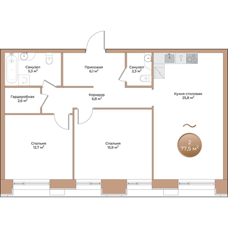
  Продается 2-комн. квартира, 77.5 м², ЖК Небо над Енисеем, корпус 4
. Фото 1.