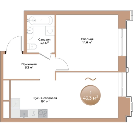 
  Продается 1-комн. квартира, 43.3 м², ЖК Небо над Енисеем, корпус 1
. Фото 1.