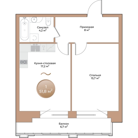 
  Продается 1-комн. квартира, 47.1 м², ЖК Небо над Енисеем, корпус 1
. Фото 1.