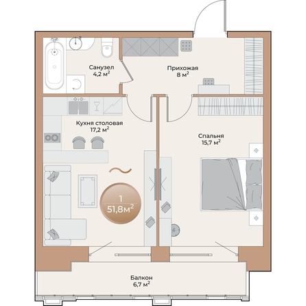 
  Продается 1-комн. квартира, 47.1 м², ЖК Небо над Енисеем, корпус 1
. Фото 2.