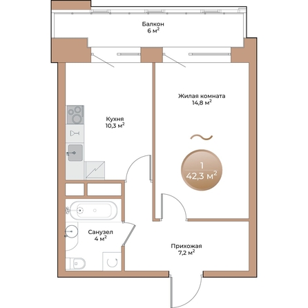
  Продается 1-комн. квартира, 38.1 м², ЖК Небо над Енисеем, корпус 1
. Фото 1.