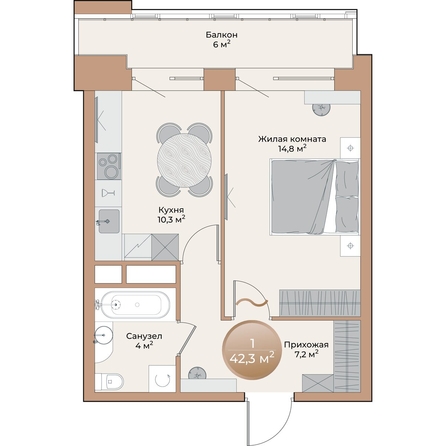 
  Продается 1-комн. квартира, 38.1 м², ЖК Небо над Енисеем, корпус 1
. Фото 2.
