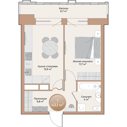 
  Продается 1-комн. квартира, 38.4 м², ЖК Небо над Енисеем, корпус 1
. Фото 1.