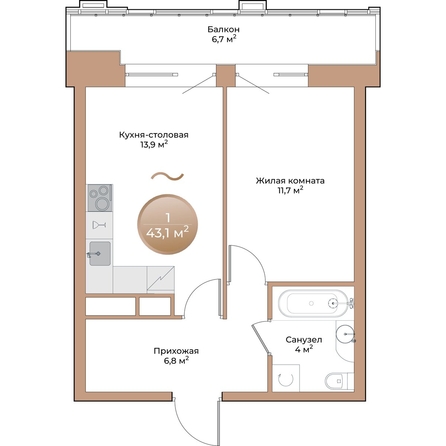
  Продается 1-комн. квартира, 38.4 м², ЖК Небо над Енисеем, корпус 1
. Фото 2.