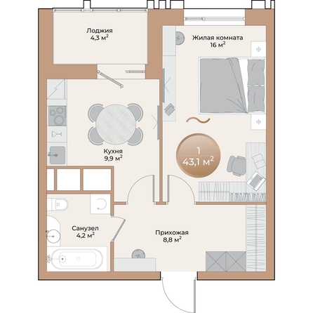 
  Продается 1-комн. квартира, 41 м², ЖК Небо над Енисеем, корпус 2
. Фото 1.