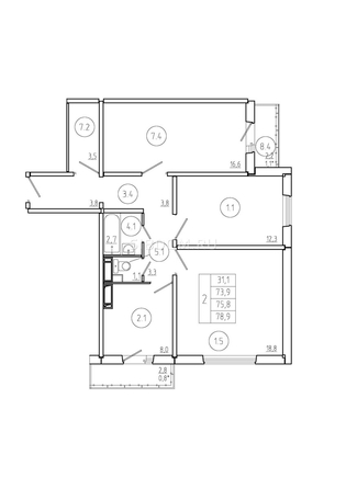 
  Продается 3-комн. квартира, 75.8 м², ЖК Три слона, дом 2
. Фото 7.