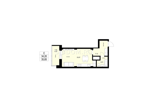 
  Продается студия, 35.85 м², ЖК ЛЕТО, дом 2
. Фото 1.