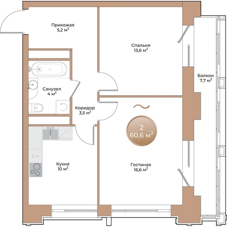
  Продается 2-комн. квартира, 55.2 м², ЖК Небо над Енисеем
. Фото 1.
