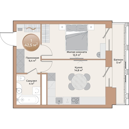 
  Продается 1-комн. квартира, 39 м², ЖК Небо над Енисеем
. Фото 2.