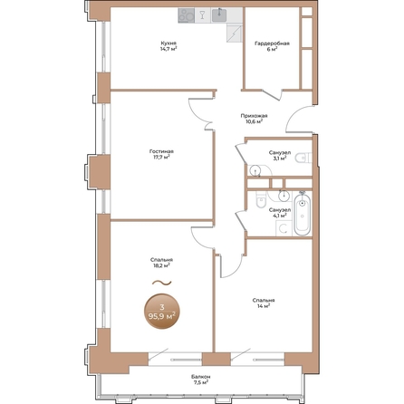 
  Продается 3-комн. квартира, 90.7 м², ЖК Небо над Енисеем
. Фото 1.