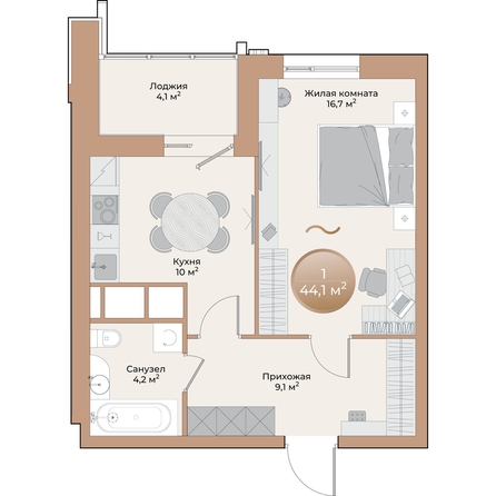 
  Продается 1-комн. квартира, 42.1 м², ЖК Небо над Енисеем
. Фото 3.