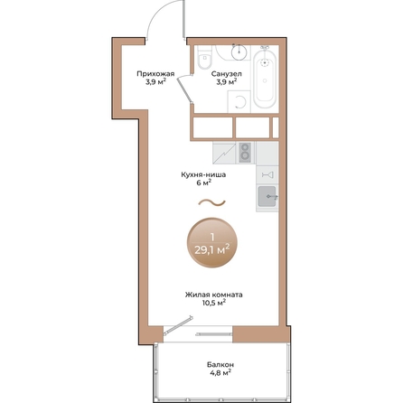 
  Продается 1-комн. квартира, 25.7 м², ЖК Небо над Енисеем
. Фото 3.