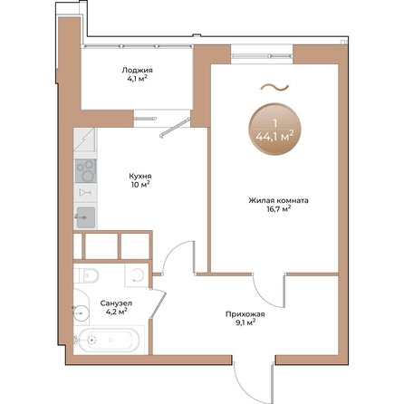 
  Продается 1-комн. квартира, 42.1 м², ЖК Небо над Енисеем
. Фото 3.