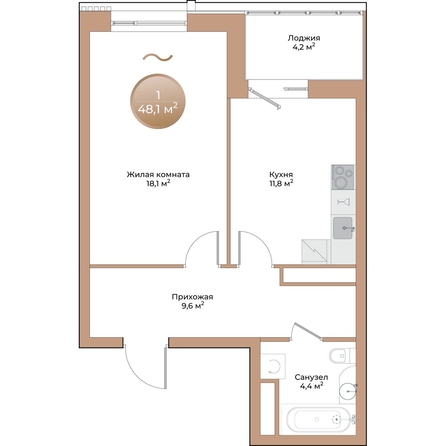 
  Продается 1-комн. квартира, 46 м², ЖК Небо над Енисеем
. Фото 3.