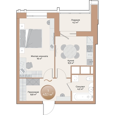 
  Продается 1-комн. квартира, 41 м², ЖК Небо над Енисеем
. Фото 1.