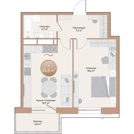 
  Продается 1-комн. квартира, 51.2 м², ЖК Небо над Енисеем
. Фото 1.