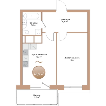 
  Продается 1-комн. квартира, 46 м², ЖК Небо над Енисеем
. Фото 3.