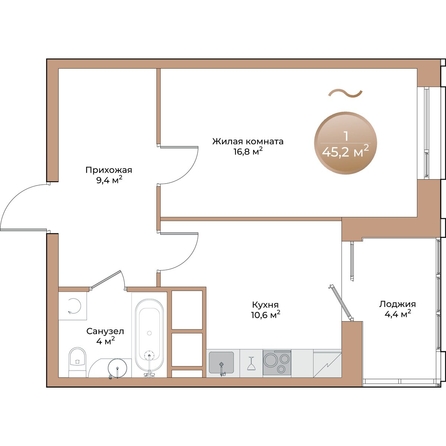 
  Продается 1-комн. квартира, 43 м², ЖК Небо над Енисеем
. Фото 3.