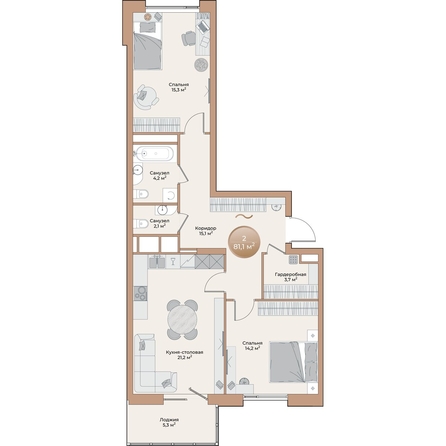 
  Продается 2-комн. квартира, 78.5 м², ЖК Небо над Енисеем
. Фото 3.
