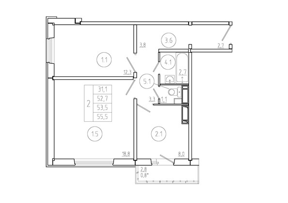 
  Продается 2-комн. квартира, 53.5 м², ЖК Три слона, дом 2
. Фото 1.