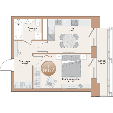 
  Продается 1-комн. квартира, 39.3 м², ЖК Небо над Енисеем
. Фото 2.