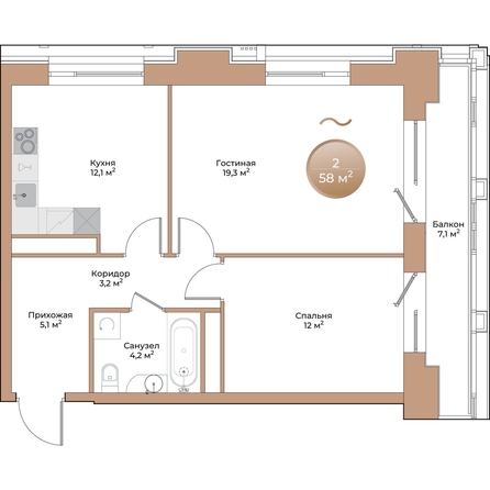 
  Продается 2-комн. квартира, 58 м², ЖК Небо над Енисеем
. Фото 1.