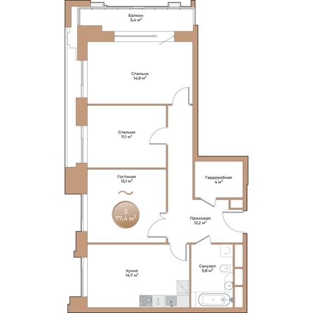 
  Продается 3-комн. квартира, 77.4 м², ЖК Небо над Енисеем
. Фото 1.