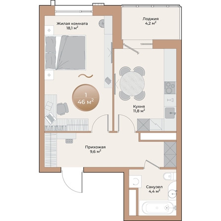 
  Продается 1-комн. квартира, 46 м², ЖК Небо над Енисеем
. Фото 2.
