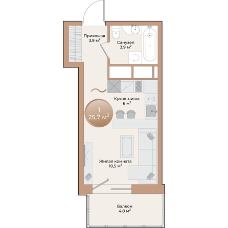 
  Продается студия, 25.7 м², ЖК Небо над Енисеем
. Фото 2.