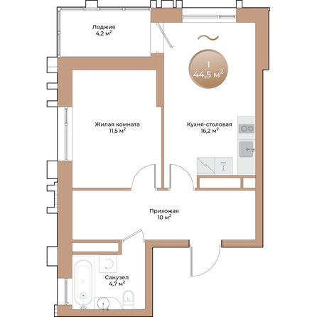 
  Продается 1-комн. квартира, 44.5 м², ЖК Небо над Енисеем
. Фото 1.