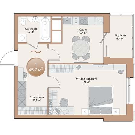 
  Продается 1-комн. квартира, 45.7 м², ЖК Небо над Енисеем
. Фото 2.