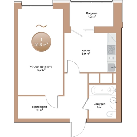 
  Продается 1-комн. квартира, 41.3 м², ЖК Небо над Енисеем
. Фото 1.