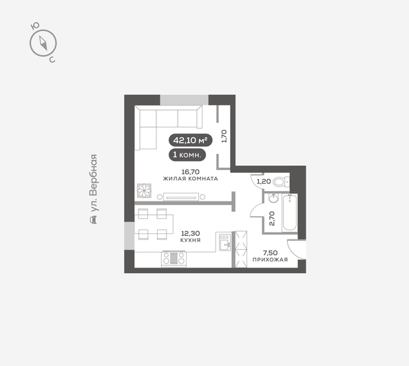 
  Продается 1-комн. квартира, 42.1 м², ЖК Белый квартал на Свободном, дом 3
. Фото 6.