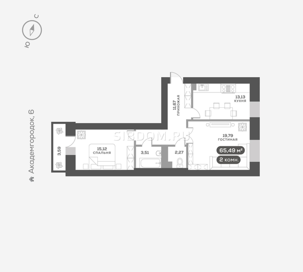 
  Продается 2-комн. квартира, 65.4 м², ЖК Академгородок, дом 7
. Фото 1.