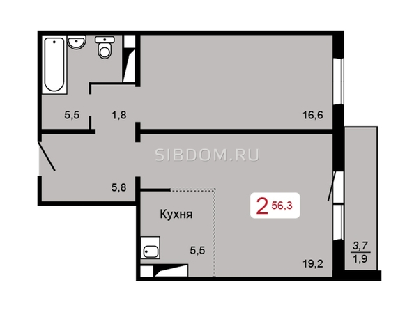 
  Продается 2-комн. квартира, 56.3 м², ЖК Мичурино, дом 2 строение 1
. Фото 17.
