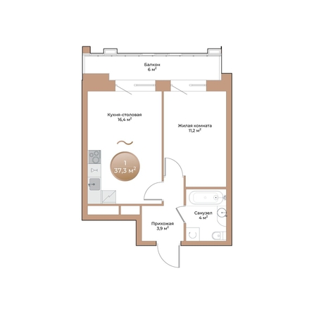 
  Продается 1-комн. квартира, 37.3 м², ЖК Небо над Енисеем
. Фото 1.