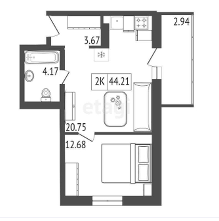 
  Продается 2-комн. квартира, 44.21 м², ЖК АЭРОCITY (Аэросити), дом 1
. Фото 1.