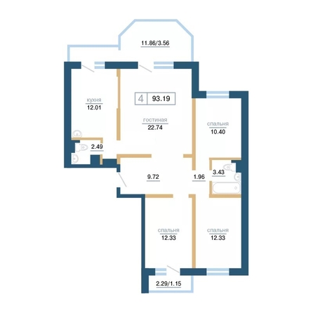 
  Продается 4-комн. квартира, 93.19 м², ЖК Иннокентьевский, дом 2
. Фото 7.