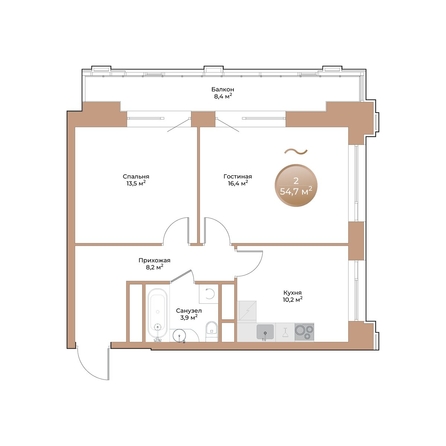 
  Продается 2-комн. квартира, 54.7 м², ЖК Небо над Енисеем
. Фото 1.