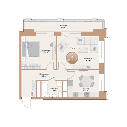 
  Продается 2-комн. квартира, 54.7 м², ЖК Небо над Енисеем
. Фото 2.