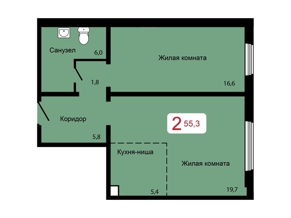 
  Продается 2-комн. квартира, 55.3 м², ЖК Мичурино, дом 2 строение 6
. Фото 1.